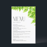 Chartreuse Green Fern Blätter Wedding Menu Card<br><div class="desc">Fügen Sie Ihrem Event-Tablescape einen grünen Akzent mit dieser benutzerdefinierbaren Menükarte hinzu. Es zeichnet sich durch Aquarellfarben-Farn-Blätter aus. Personalisieren Sie diese,  indem Sie Ihre Daten hinzufügen. Diese Farnkarte eignet sich hervorragend für Hochzeiten im Frühjahr,  Babyduschen,  Brautpartys,  Geburtstage und vieles mehr.</div>