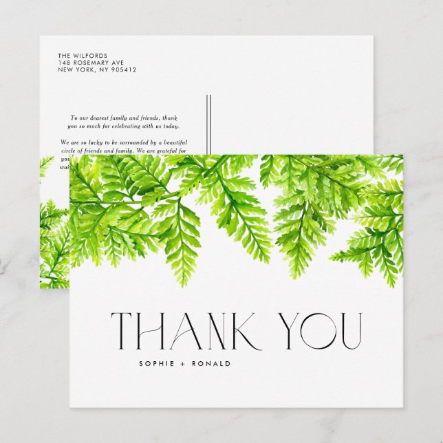 Chartreuse Green Ferns Wedding Vielen Dank Postkarte (Vorne/Hinten)