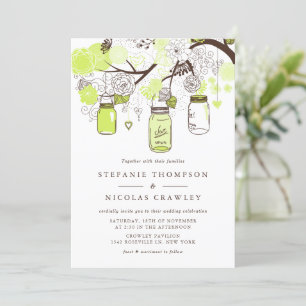 Chartreuse Green Hanging Mason Jars Wedding Einladung