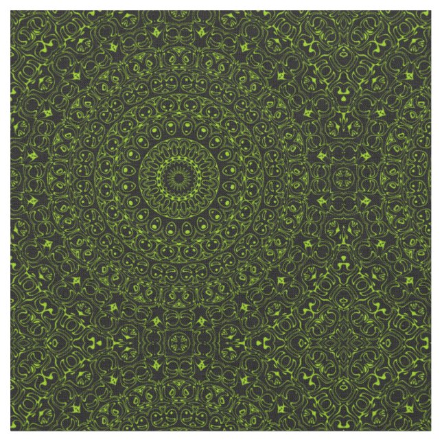 Chartreuse Green Mandala mit Fettsymmetrie Stoff (Nahaufnahme)