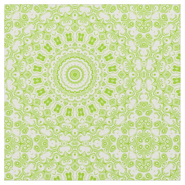 Chartreuse Green Mandala Muster Stoff (Nahaufnahme)