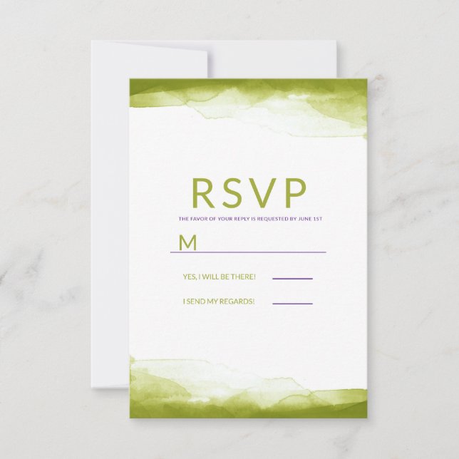 Chartreuse Green Watercolor Modernes Wedding RSVP Karte (Vorderseite)