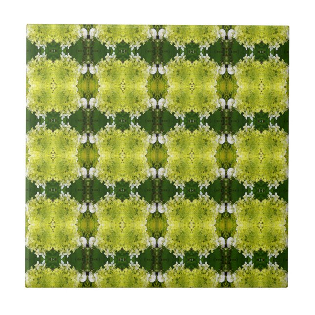 Chartreuse Grün Abstrakte Hortensienblüten Muster Fliese (Vorderseite)