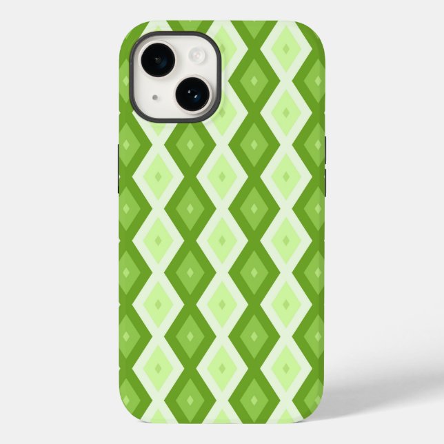 Chartreuse grünes Diamantmuster Case-Mate iPhone 14 Hülle (Rückseite)
