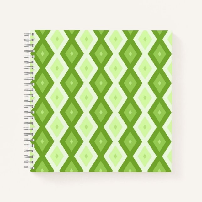 Chartreuse grünes Diamantmuster Notizbuch (Vorderseite)