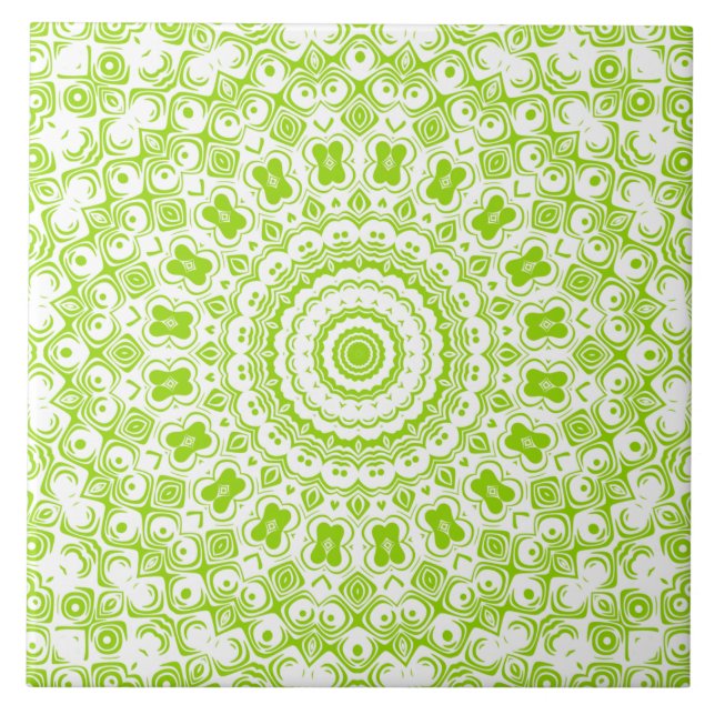 Chartreuse-grünes Mandala-Muster Fliese (Vorderseite)