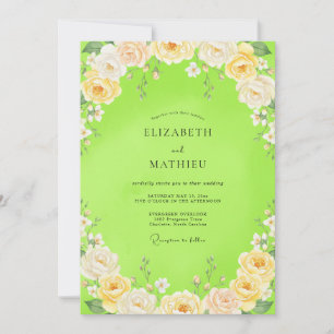 Chartreuse Hochzeit mit Blüten Einladung