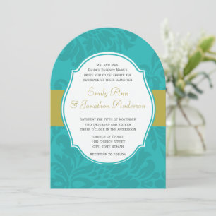 Chartreuse Mariage damassé Invitation Turquoise mo