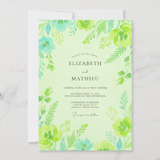 Chartreuse Minzblatt-Hochzeit Einladung (Vorderseite)