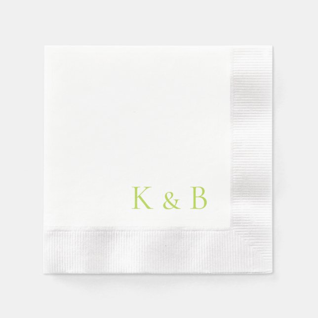 Chartreuse Monogram White Coined Wedding Serviette (Vorderseite)