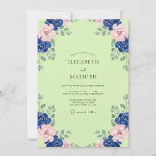 Chartreuse-Navy-Pfingstrosen-Hochzeit Einladung
