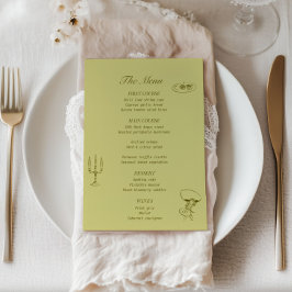 Chartreuse Olive Green Menu Mariage illustré