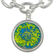 Chartreuse & Peacock Daisy Charm mit Silver
