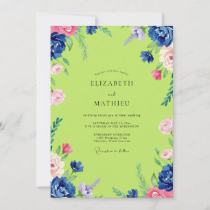 Chartreuse Rosa Pfingstrosen-Hochzeit Einladung