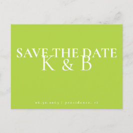 Chartreuse Simplicity Monogram QR Save the Date Postkarte
