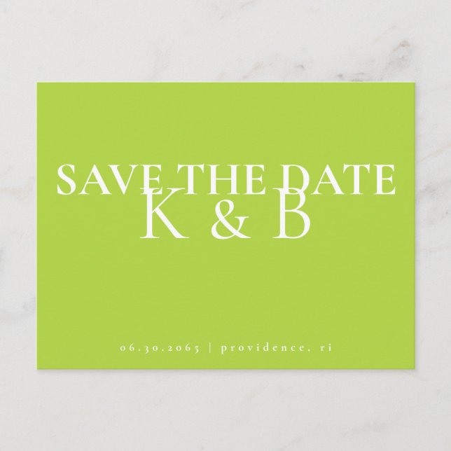 Chartreuse Simplicity Monogram QR Save the Date Postkarte (Vorderseite)