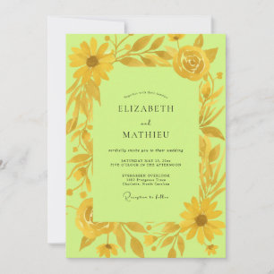 Chartreuse Sonnenblumen-Gold-Eukalyptus-Hochzeit Einladung