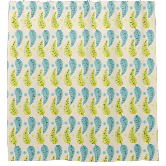 Chartreuse und Aqua Blätter Duschvorhang (Vorderseite)