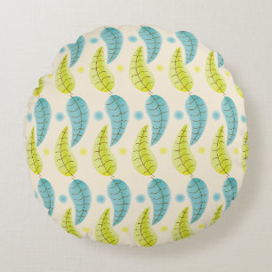 Chartreuse und Aqua-Blätter Rundes Kissen