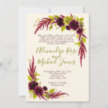 Chartreuse- und Burgunderrote Blumen Hochzeitseinl