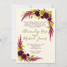 Chartreuse- und Burgunderrote Blumen Hochzeitseinl Einladung