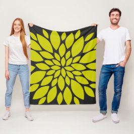 Chartreuse und dunkelgraue Blumenexplosion Fleecedecke