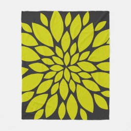 Chartreuse und dunkelgraue Blumenexplosion Fleecedecke