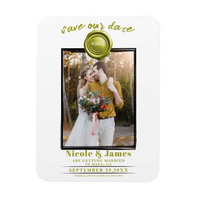 Chartreuse Wax Siegel Foto Wedding Save the Date Magnet (Vertikal)