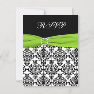 Chartreuse-, Weiß- und Schwarzdamaskt Antwortkarte RSVP Karte