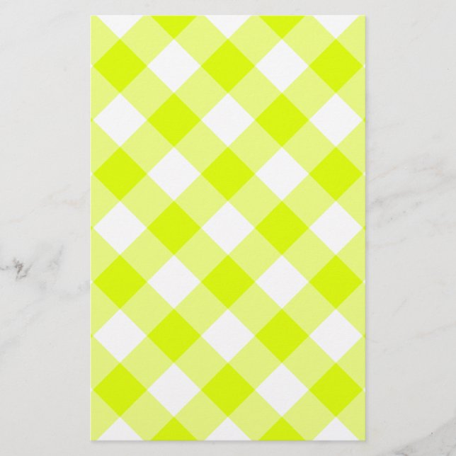 Chartreuse Yellow Gingham Briefpapier (Vorderseite)