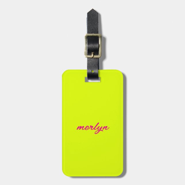 Chartreuse Yellow Pink Individuelle Name Geschenk  Gepäckanhänger (Vorderseite vertikal)