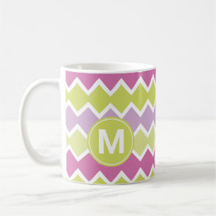 Chartreuse Yellow Pink Monogram Kaffeetasse