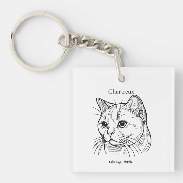 Chartreux Cat Portrait Schlüsselanhänger (Vorderseite)