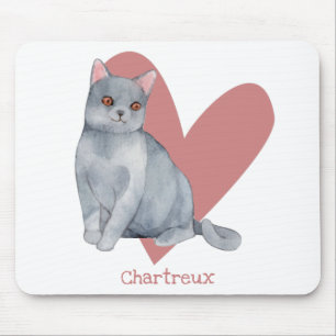 Chartreux Cat Watercolor Kitty Pink Herz Mousepad