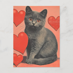 Chartreux-Katze Vintager Valentinstag Postkarte