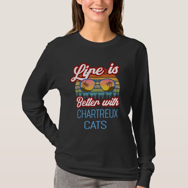 Chartreux Retro Sunset Life besser mit Chartre T-Shirt (Vorderseite)