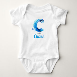 Chase Name Reveal Letter C Boy Blue Paint Baby Strampler