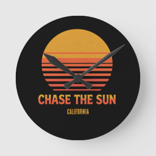 Chase The Sun Retro Sonnenuntergang 70er Jahre Ben Runde Wanduhr