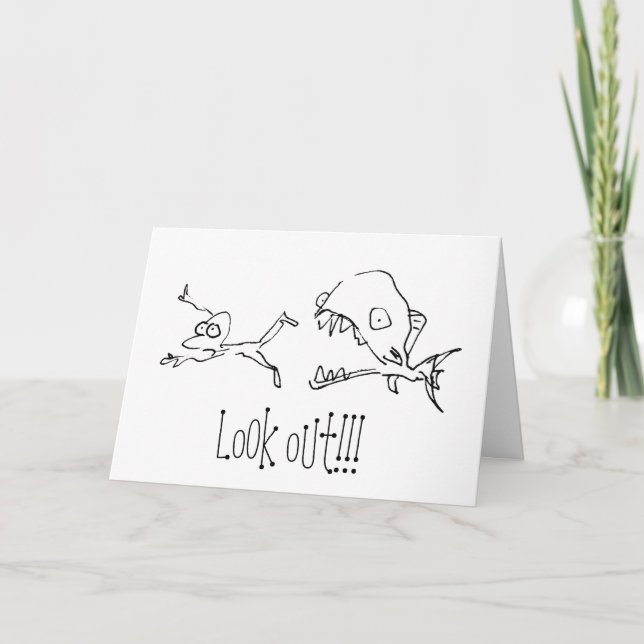 Chased by Shark Cartoon Happy Birthday Card Karte (Vorderseite)