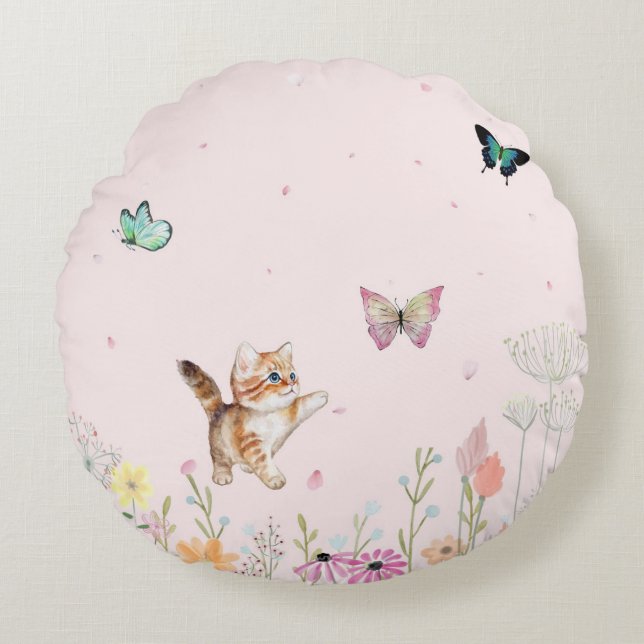 Chasing Butterflies Rundes Kissen (Vorderseite)