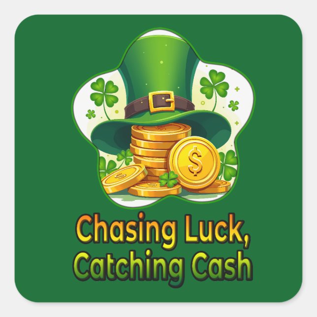Chasing Luck Catching Cash - Autocolante Quadratischer Aufkleber (Vorderseite)
