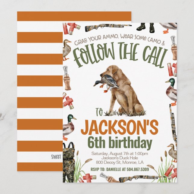 Chasse au canard Invitation Anniversaire (Devant / Derrière)