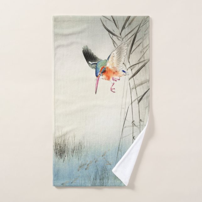 Chasse aux martin-pêcheurs - Ohara Koson -  (Serviette à main)