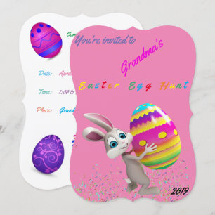 Chasse aux oeufs de Pâques rose avec invitation