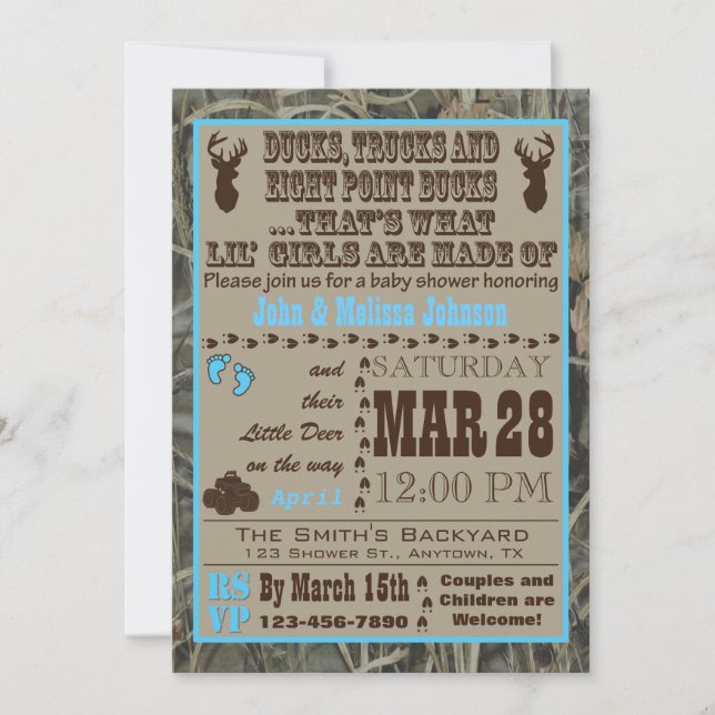 Chasse Camo bébé garçon douche Invitations fille (Devant)