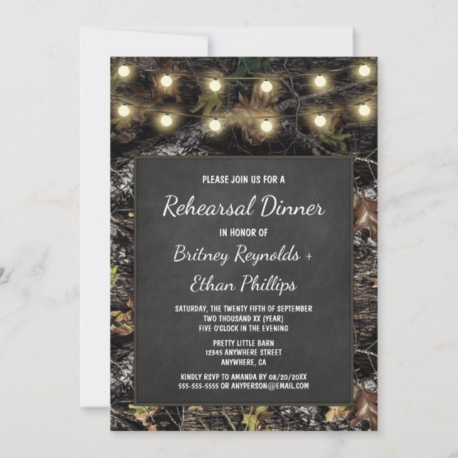 Chasse Camo + Chalk Rehearsal Dîner Invitations (Devant)