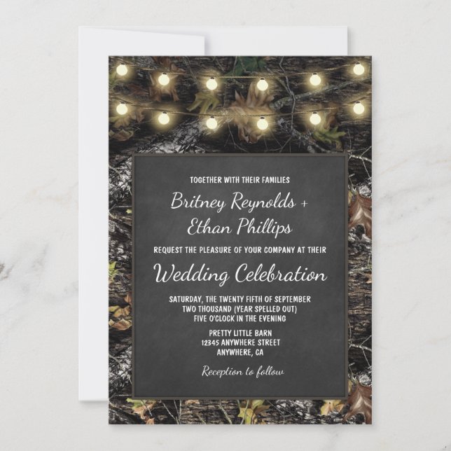 Chasse Camo Chalkboard Rustique Mariage Invitation (Devant)