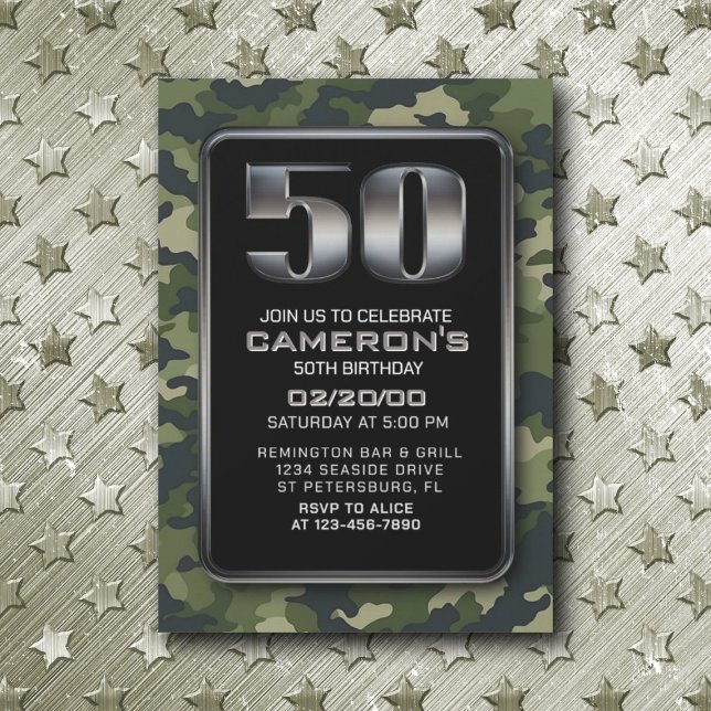 Chasse Camo Militaire 50e anniversaire Invitation (Créateur téléchargé)