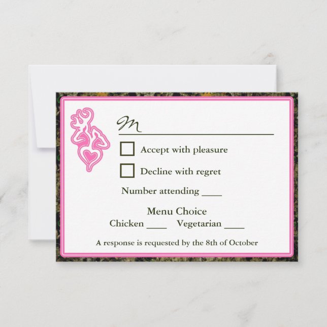 Chasse Camo rose personnalisé mariage RSVP Invitat (Devant)