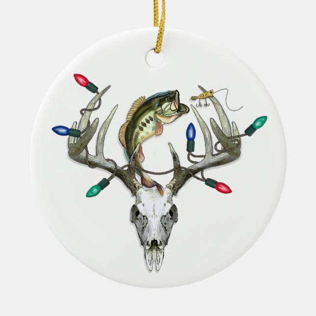 Chasse Pêche Lumières de Noël Ornement métallique (Devant)